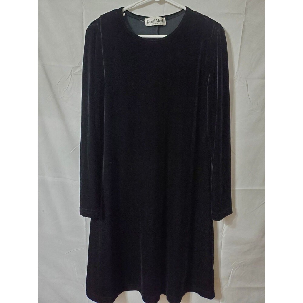 Ronni Nicole Black Velvet Midaxi Dress Size 14 Vintage 90s Minimalist Grunge - Picture 1 of 9